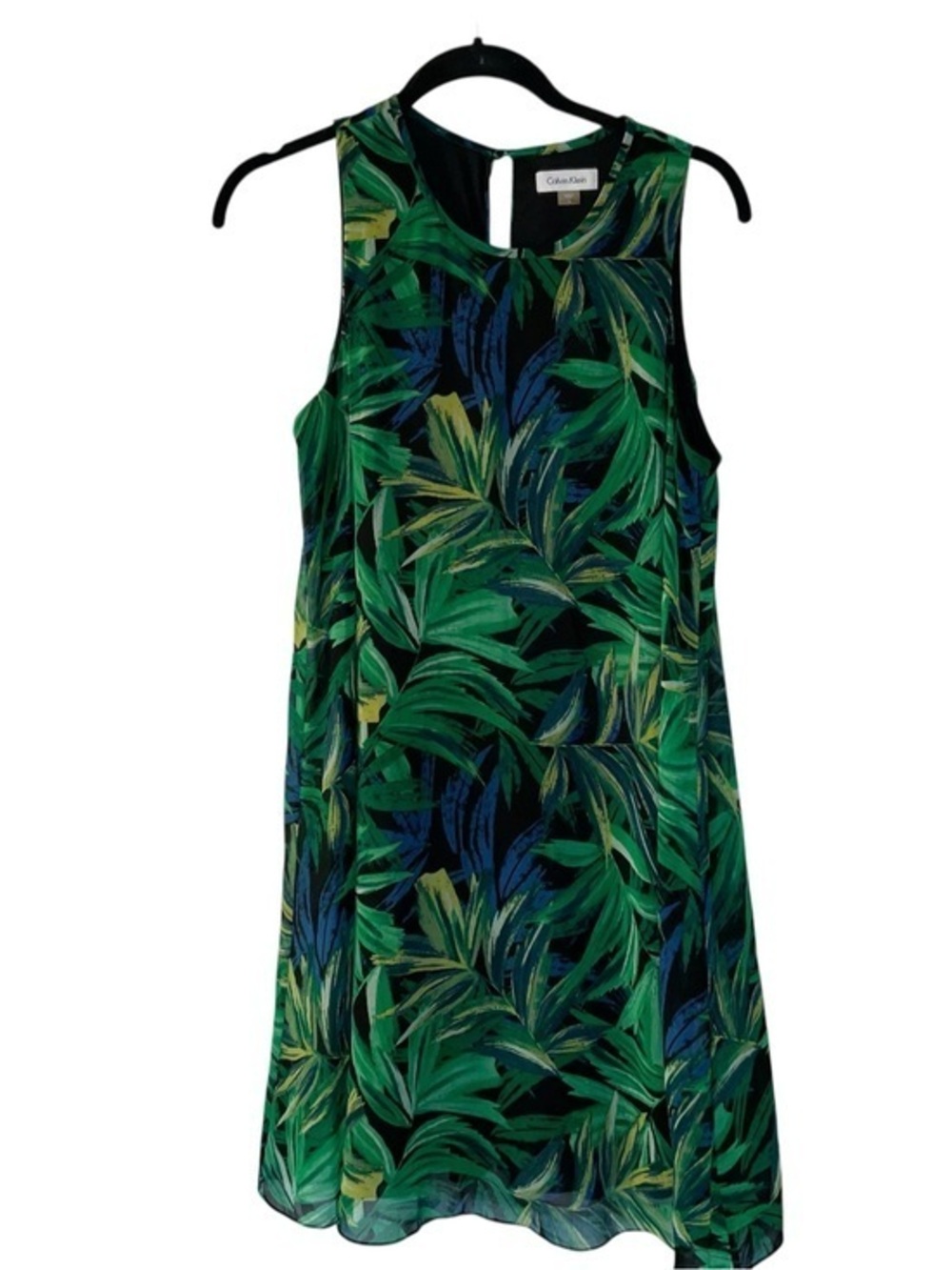 Calvin Klein Sleeveless Green & Navy Leaf-Print Midi Dress